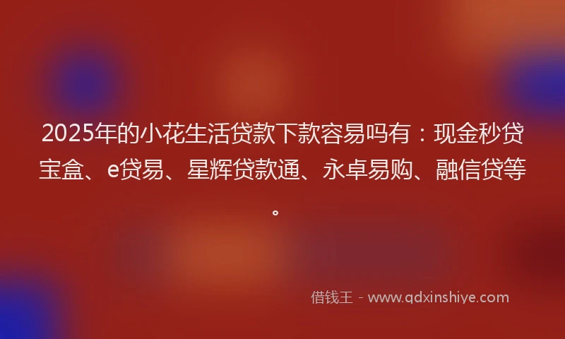 2025年的小花生活贷款下款容易吗有：现金秒贷宝盒、e贷易、星辉贷款通、永卓易购、融信贷等。
