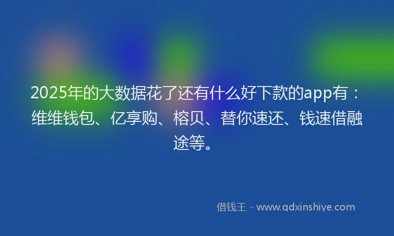 2025年的大数据花了还有什么好下款的app有：维维钱包、亿享购、榕贝、替你速还、钱速借融途等。