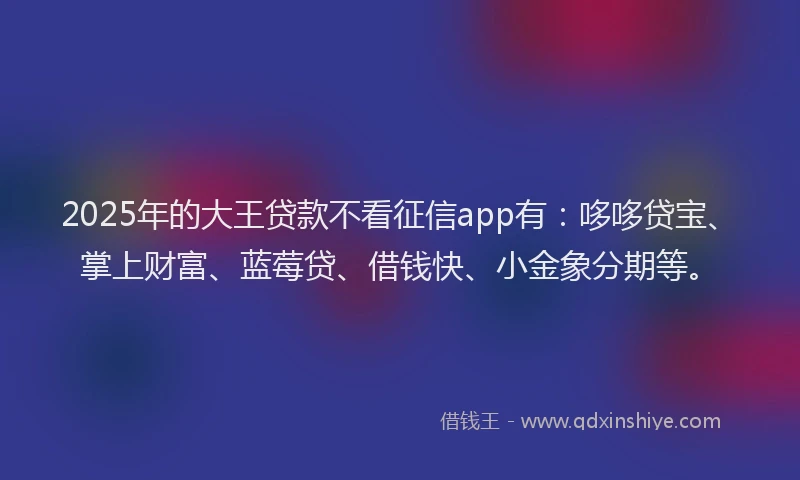 2025年的大王贷款不看征信app有：哆哆贷宝、掌上财富、蓝莓贷、借钱快、小金象分期等。