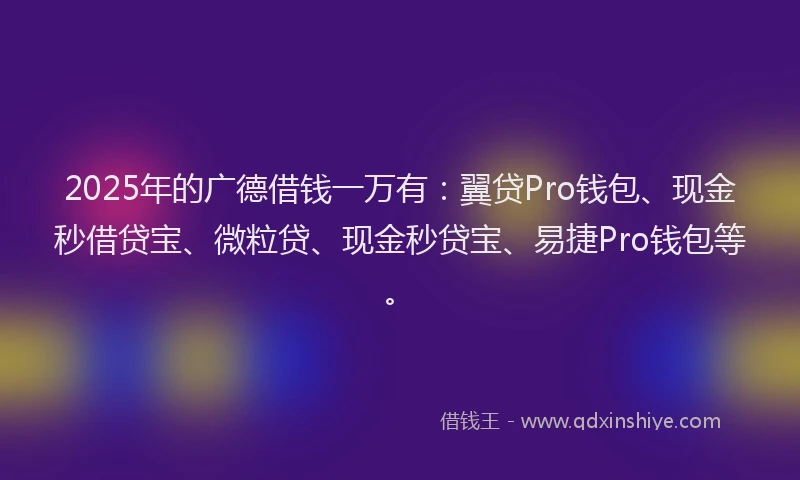 2025年的广德借钱一万有：翼贷Pro钱包、现金秒借贷宝、微粒贷、现金秒贷宝、易捷Pro钱包等。