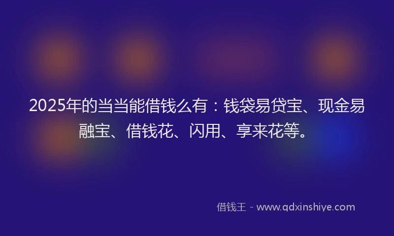 2025年的当当能借钱么有：钱袋易贷宝、现金易融宝、借钱花、闪用、享来花等。