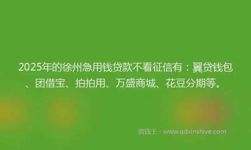 2025年的徐州急用钱贷款不看征信有：翼贷钱包、团借宝、拍拍用、万盛商城、花豆分期等。