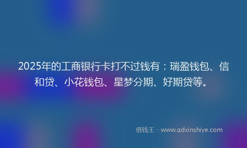 2025年的工商银行卡打不过钱有：瑞盈钱包、信和贷、小花钱包、星梦分期、好期贷等。