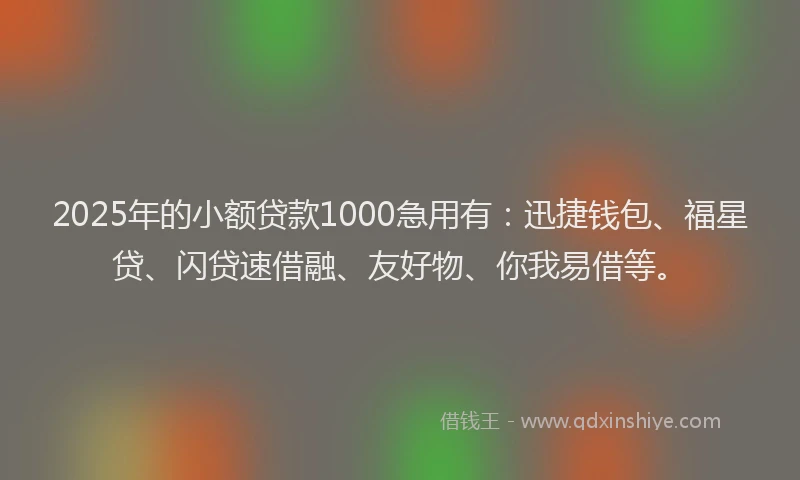 2025年的小额贷款1000急用有：迅捷钱包、福星贷、闪贷速借融、友好物、你我易借等。
