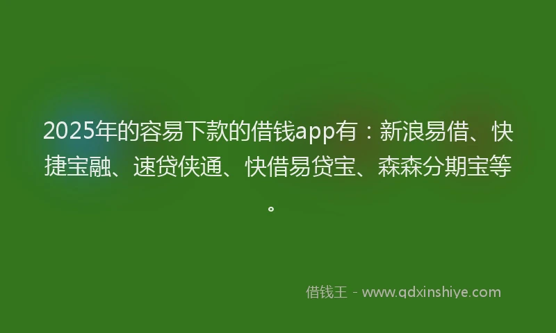 2025年的容易下款的借钱app有：新浪易借、快捷宝融、速贷侠通、快借易贷宝、森森分期宝等。