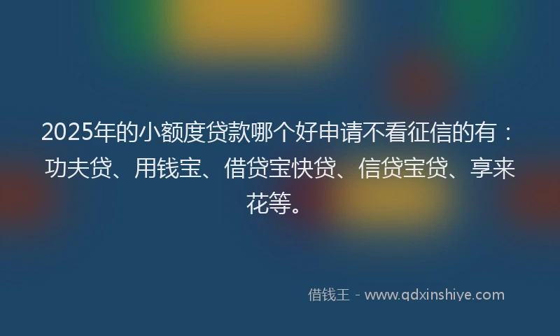 2025年的小额度贷款哪个好申请不看征信的有：功夫贷、用钱宝、借贷宝快贷、信贷宝贷、享来花等。