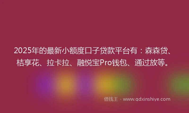 2025年的最新小额度口子贷款平台有：森森贷、桔享花、拉卡拉、融悦宝Pro钱包、通过放等。