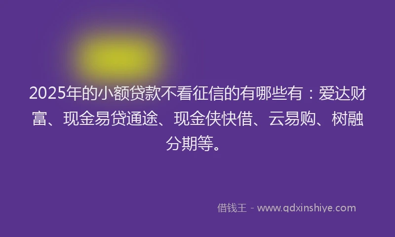 2025年的小额贷款不看征信的有哪些有：爱达财富、现金易贷通途、现金侠快借、云易购、树融分期等。