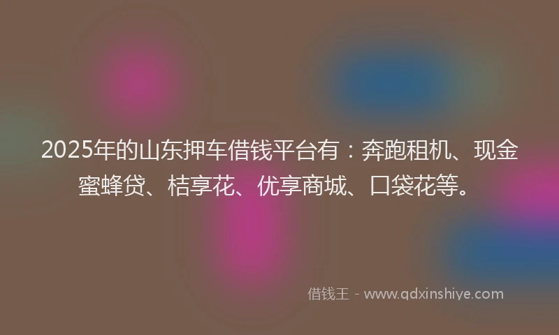 2025年的山东押车借钱平台有：奔跑租机、现金蜜蜂贷、桔享花、优享商城、口袋花等。