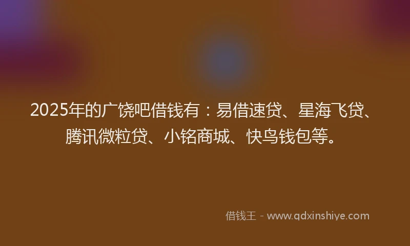 2025年的广饶吧借钱有：易借速贷、星海飞贷、腾讯微粒贷、小铭商城、快鸟钱包等。