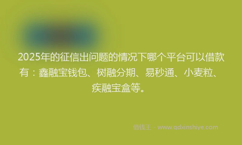 2025年的征信出问题的情况下哪个平台可以借款有：鑫融宝钱包、树融分期、易秒通、小麦粒、疾融宝盒等。