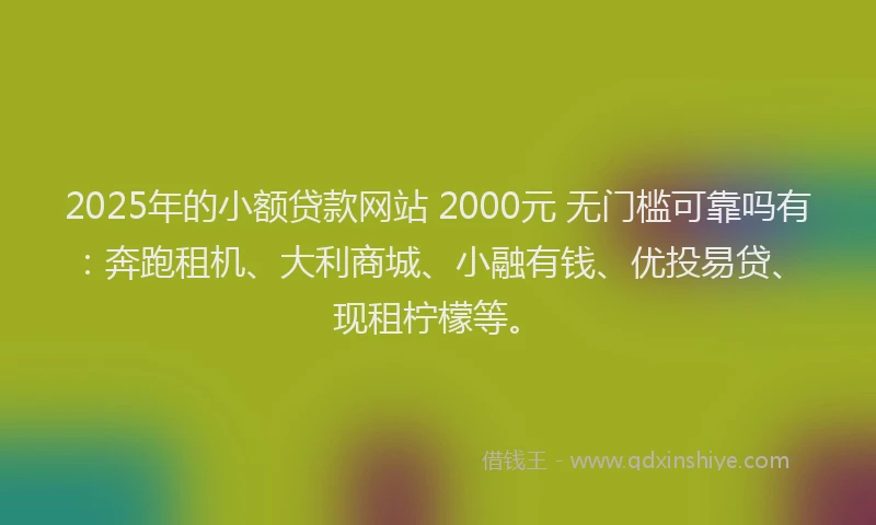 2025年的小额贷款网站 2000元 无门槛可靠吗有：奔跑租机、大利商城、小融有钱、优投易贷、现租柠檬等。