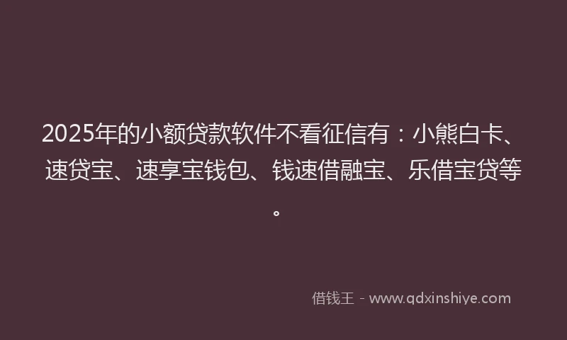 2025年的小额贷款软件不看征信有：小熊白卡、速贷宝、速享宝钱包、钱速借融宝、乐借宝贷等。