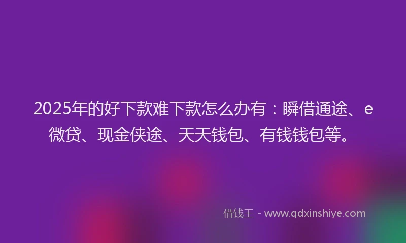 2025年的好下款难下款怎么办有：瞬借通途、e微贷、现金侠途、天天钱包、有钱钱包等。
