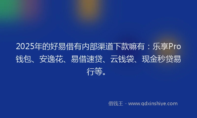 2025年的好易借有内部渠道下款嘛有：乐享Pro钱包、安逸花、易借速贷、云钱袋、现金秒贷易行等。