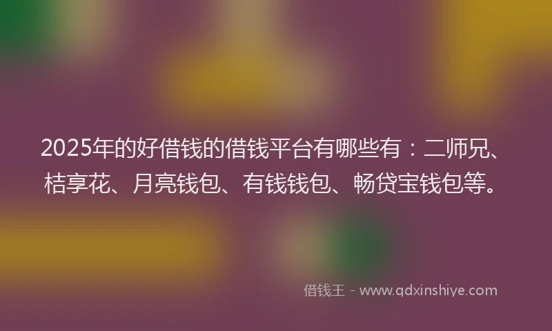 2025年的好借钱的借钱平台有哪些有：二师兄、桔享花、月亮钱包、有钱钱包、畅贷宝钱包等。