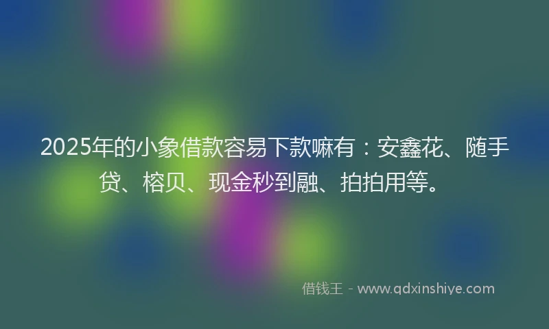 2025年的小象借款容易下款嘛有：安鑫花、随手贷、榕贝、现金秒到融、拍拍用等。