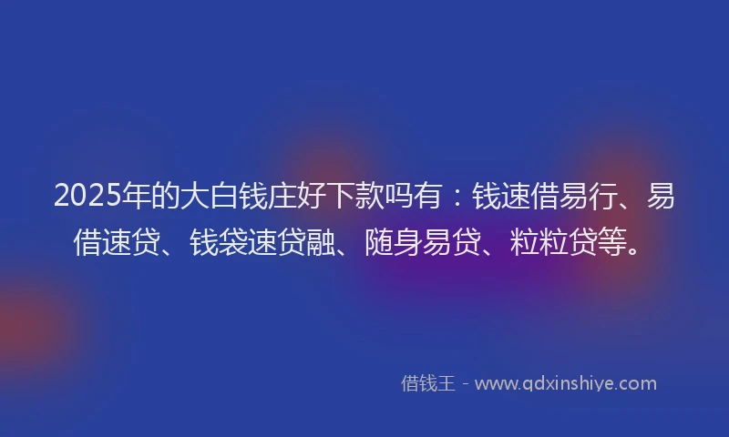 2025年的大白钱庄好下款吗有：钱速借易行、易借速贷、钱袋速贷融、随身易贷、粒粒贷等。