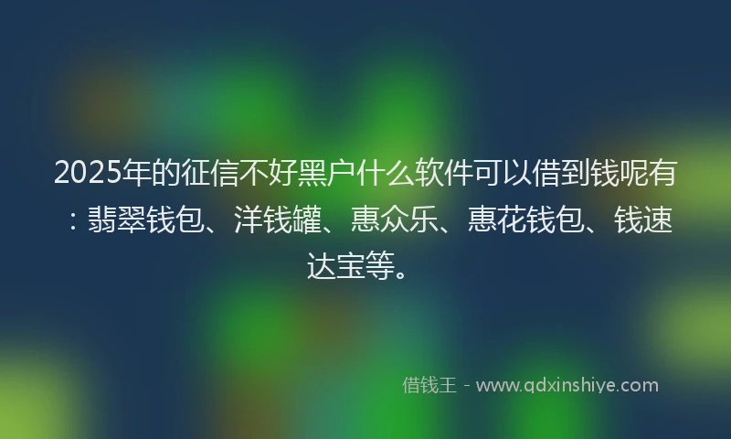 2025年的征信不好黑户什么软件可以借到钱呢有：翡翠钱包、洋钱罐、惠众乐、惠花钱包、钱速达宝等。