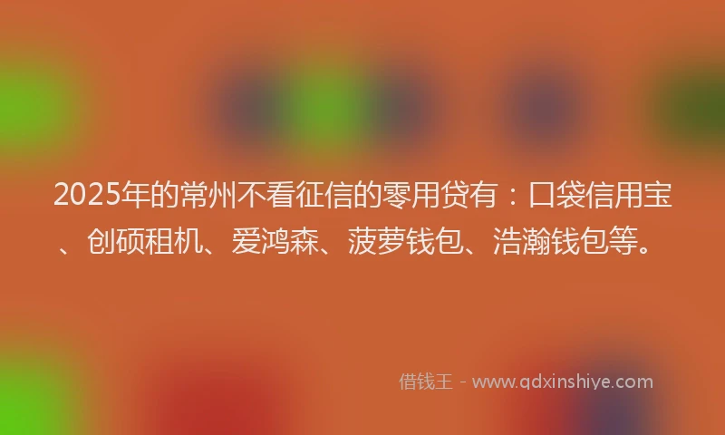 2025年的常州不看征信的零用贷有：口袋信用宝、创硕租机、爱鸿森、菠萝钱包、浩瀚钱包等。