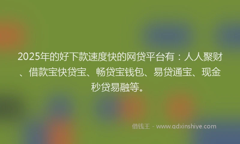2025年的好下款速度快的网贷平台有：人人聚财、借款宝快贷宝、畅贷宝钱包、易贷通宝、现金秒贷易融等。