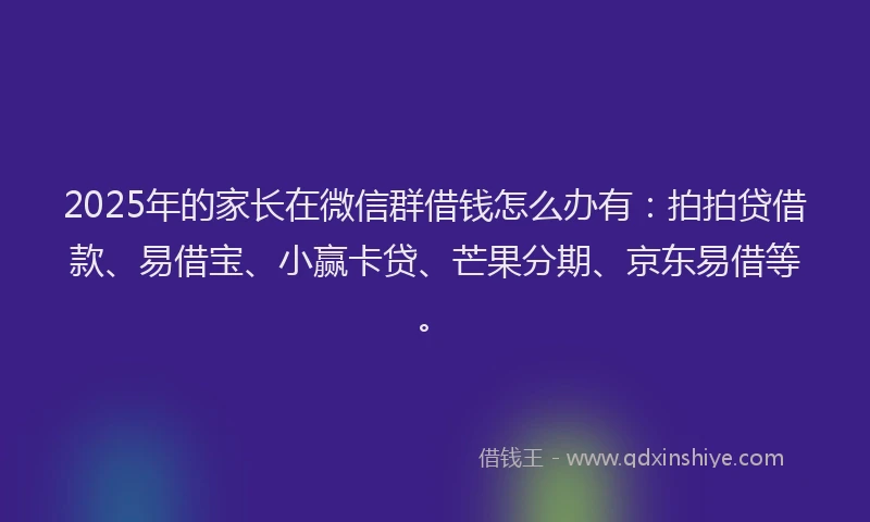 2025年的家长在微信群借钱怎么办有：拍拍贷借款、易借宝、小赢卡贷、芒果分期、京东易借等。