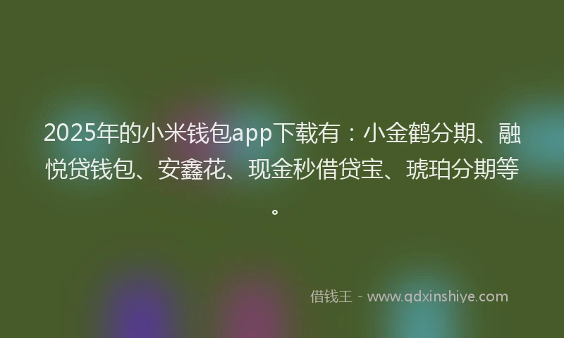 2025年的小米钱包app下载有：小金鹤分期、融悦贷钱包、安鑫花、现金秒借贷宝、琥珀分期等。