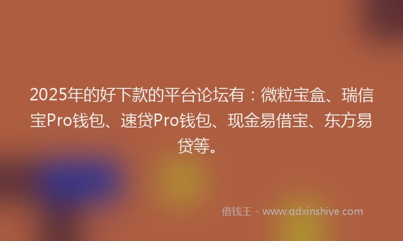 2025年的好下款的平台论坛有：微粒宝盒、瑞信宝Pro钱包、速贷Pro钱包、现金易借宝、东方易贷等。