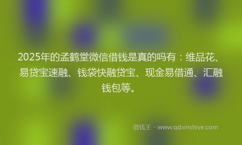2025年的孟鹤堂微信借钱是真的吗有：维品花、易贷宝速融、钱袋快融贷宝、现金易借通、汇融钱包等。