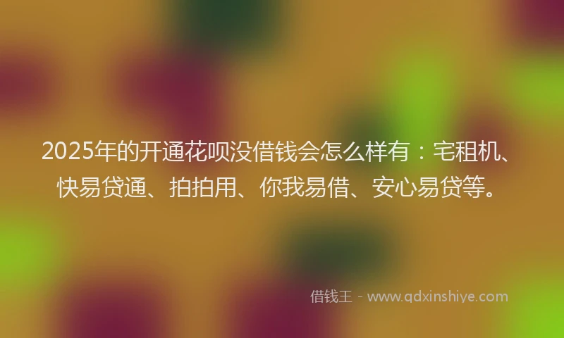 2025年的开通花呗没借钱会怎么样有：宅租机、快易贷通、拍拍用、你我易借、安心易贷等。