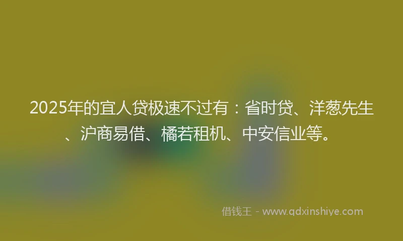 2025年的宜人贷极速不过有：省时贷、洋葱先生、沪商易借、橘若租机、中安信业等。