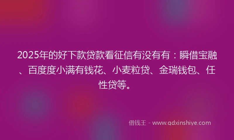 2025年的好下款贷款看征信有没有有：瞬借宝融、百度度小满有钱花、小麦粒贷、金瑞钱包、任性贷等。