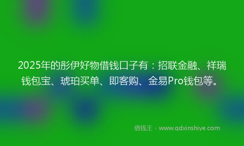 2025年的彤伊好物借钱口子有：招联金融、祥瑞钱包宝、琥珀买单、即客购、金易Pro钱包等。
