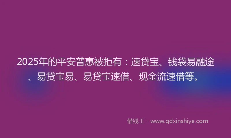2025年的平安普惠被拒有：速贷宝、钱袋易融途、易贷宝易、易贷宝速借、现金流速借等。