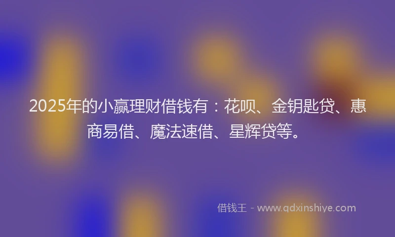 2025年的小赢理财借钱有：花呗、金钥匙贷、惠商易借、魔法速借、星辉贷等。