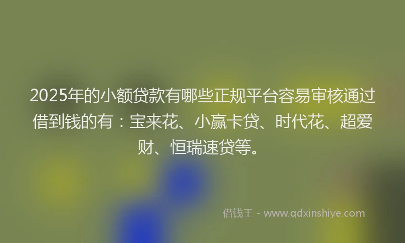 2025年的小额贷款有哪些正规平台容易审核通过借到钱的有：宝来花、小赢卡贷、时代花、超爱财、恒瑞速贷等。