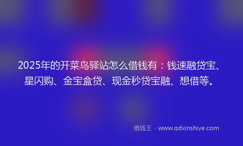 2025年的开菜鸟驿站怎么借钱有：钱速融贷宝、星闪购、金宝盒贷、现金秒贷宝融、想借等。