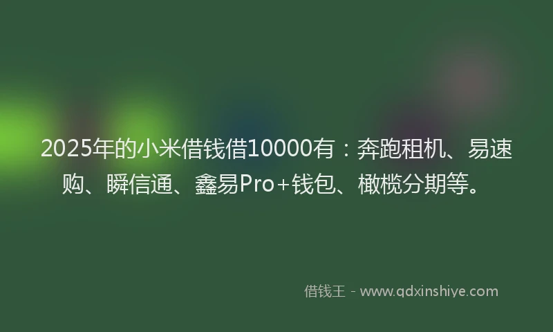 2025年的小米借钱借10000有：奔跑租机、易速购、瞬信通、鑫易Pro+钱包、橄榄分期等。