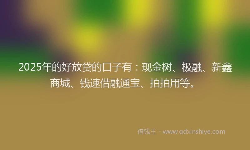 2025年的好放贷的口子有：现金树、极融、新鑫商城、钱速借融通宝、拍拍用等。