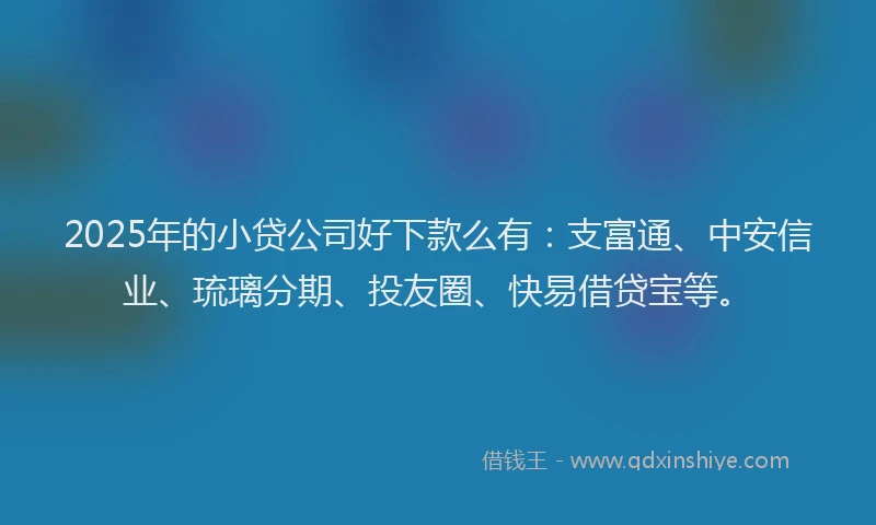 2025年的小贷公司好下款么有：支富通、中安信业、琉璃分期、投友圈、快易借贷宝等。