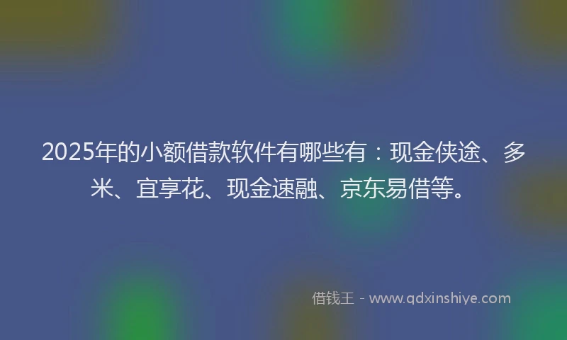 2025年的小额借款软件有哪些有：现金侠途、多米、宜享花、现金速融、京东易借等。