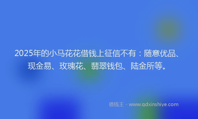 2025年的小马花花借钱上征信不有：随意优品、现金易、玫瑰花、翡翠钱包、陆金所等。