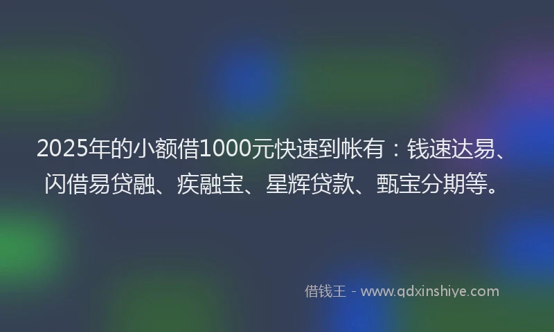 2025年的小额借1000元快速到帐有:钱速达易、闪借易贷融、疾融宝、星辉贷款、甄宝分期等。