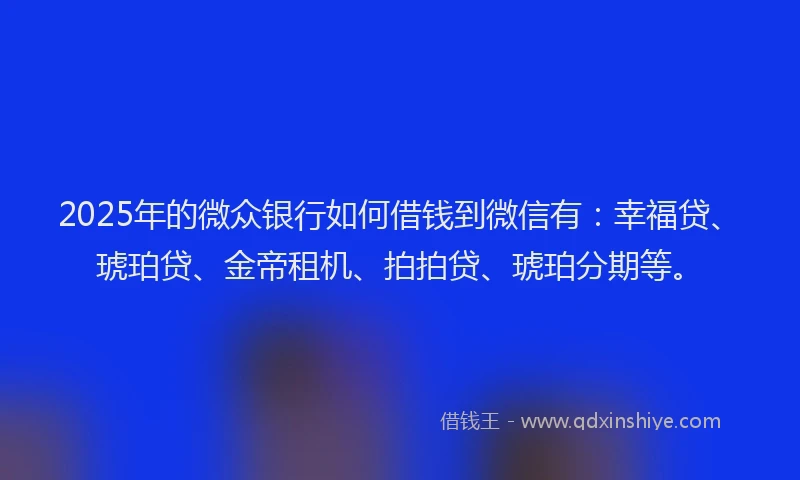 2025年的微众银行如何借钱到微信有：幸福贷、琥珀贷、金帝租机、拍拍贷、琥珀分期等。