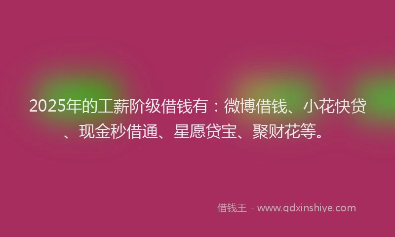 2025年的工薪阶级借钱有：微博借钱、小花快贷、现金秒借通、星愿贷宝、聚财花等。