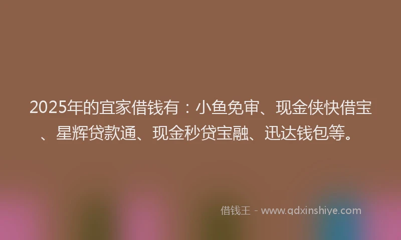 2025年的宜家借钱有：小鱼免审、现金侠快借宝、星辉贷款通、现金秒贷宝融、迅达钱包等。