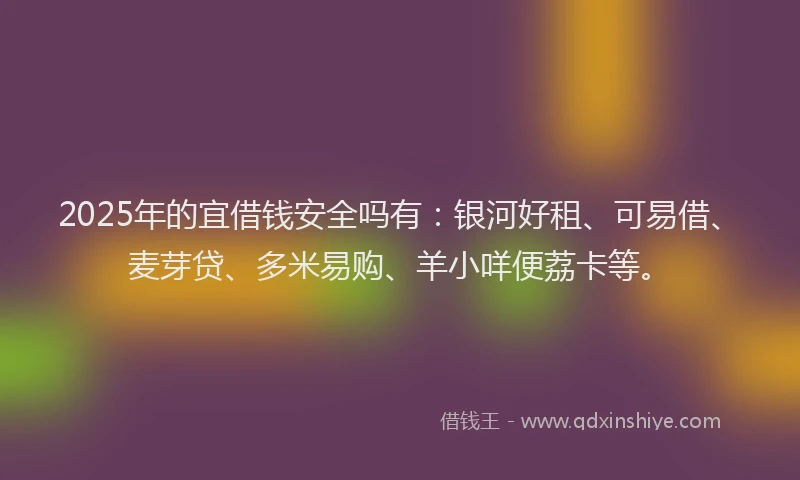 2025年的宜借钱安全吗有：银河好租、可易借、麦芽贷、多米易购、羊小咩便荔卡等。