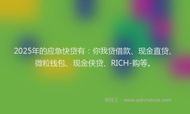 2025年的应急快贷有：你我贷借款、现金直贷、微粒钱包、现金侠贷、RICH-购等。