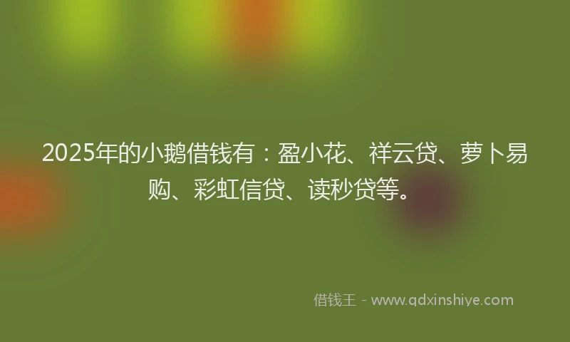 2025年的小鹅借钱有：盈小花、祥云贷、萝卜易购、彩虹信贷、读秒贷等。