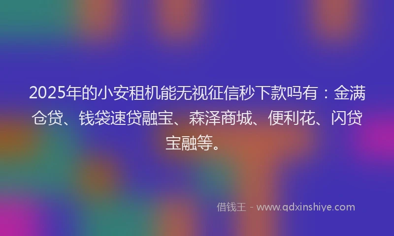 2025年的小安租机能无视征信秒下款吗有：金满仓贷、钱袋速贷融宝、森泽商城、便利花、闪贷宝融等。